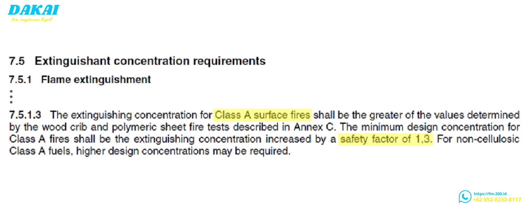 Extinguishant concentration requirements